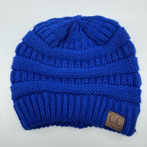 CC Cable Knit Beanie Ribbed Knitted Winter Beanie Hat Slouchy Fit Blue Womens OS - Picture 3 of 5